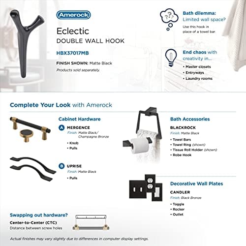 Amerock HBX37017MB Kodiak Matte Black Wall Hook for Coats, Hats & Bags