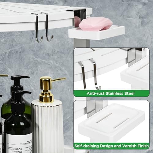 Ollieroo White 2-Tier Bamboo Corner Shower Stool with Storage