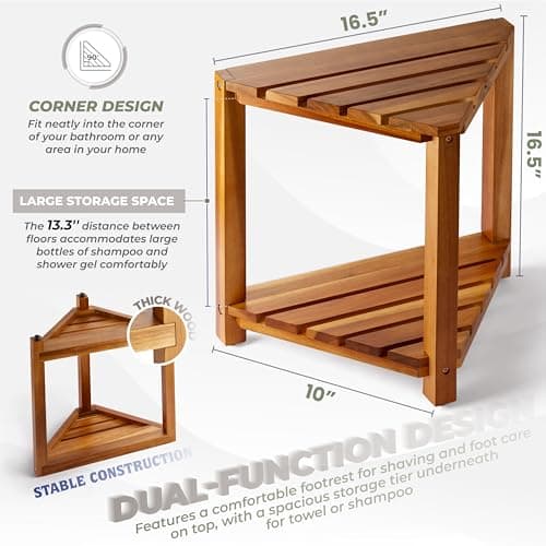Shower Stool for Shaving Legs: BlueWest Wooden Corner Bench