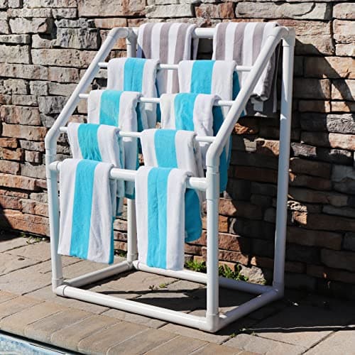 White Essence 5 Bar Pool Towel Rack | Free Standing Storage Organizer Style 674123