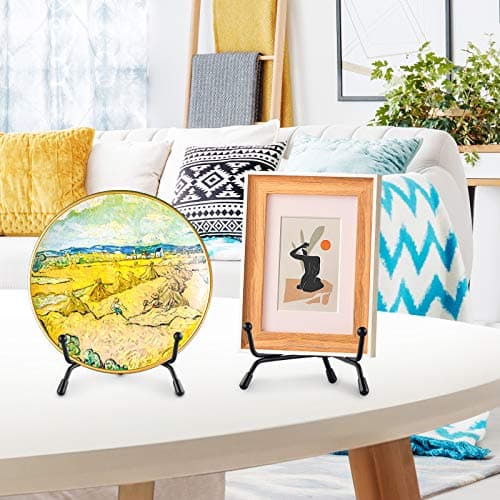 Mocoosy 4 Pack Anti-Slip Plate Stands, Black Iron Easel for Photos & Decor