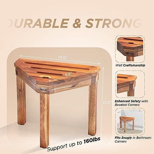 BLUEWEST Acacia Wood Shower Foot Stool for Inside Showers