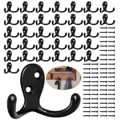 Heavy Duty 14 Pack Double Prong Coat Hooks for Hanging Towel, Coat, Bag, Hat, Cup, Key
| No Rust Black Metal Wall Mounted Coat Hooks with 28 Screws for Heavy Duty Use
| 14 Pack Coat Hooks for Hanging Towel, Coat, Bag, Hat, Cup, Key - Wall Mounted wi 