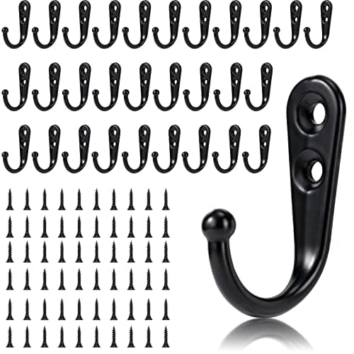Yangbaga 60 Screw Large Metal Wall Hooks, Black Heavy Duty for Coats, Purse, Towel