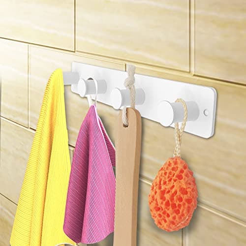 White Wall Mount Coat Rack with 4 Hooks, Stainless Steel Door Hooks