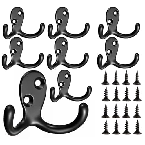 Bronze Double Prong Coat Hooks - 8 Pack, Wall Mounted, Heavy-Duty for Living Room & More — 8pcs Black