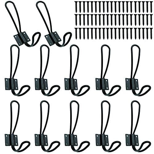 Rustic Black Farmhouse Hook Rack, 6 Pack with Screws — 12 Pack