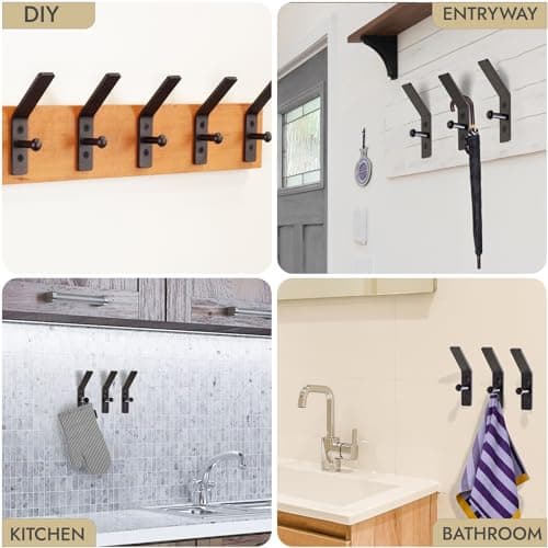 RTZEN Wrought Iron Classic Rustic Wall Hooks - 3 Pack for Coat Towel or Hat