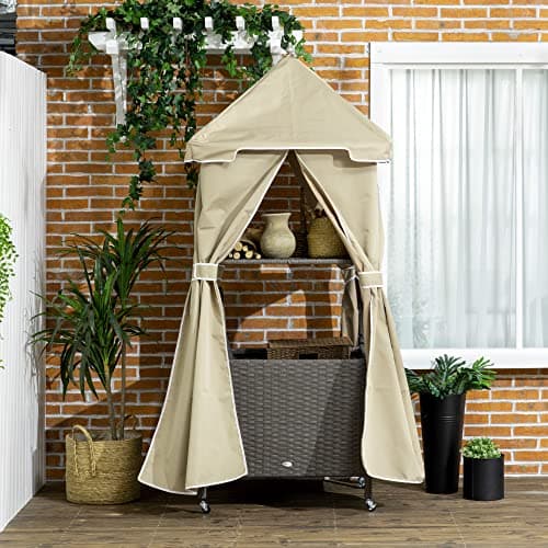 Outsunny Beige Poolside Towel Valet Caddy on Wheels