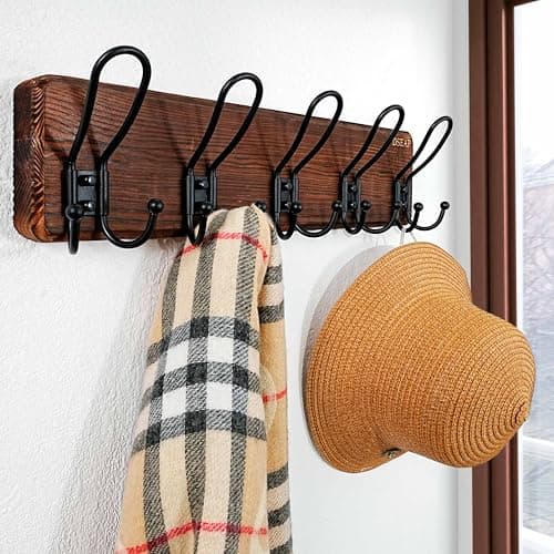 RusticWire J1-5A Wall Coat Rack, Heavy Duty 5 Hook Farmhouse Brown & Black