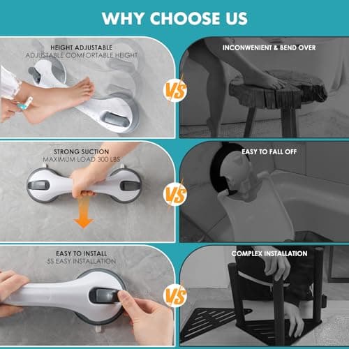 Gray ABS Shower Foot Rest with Double Suction Cups