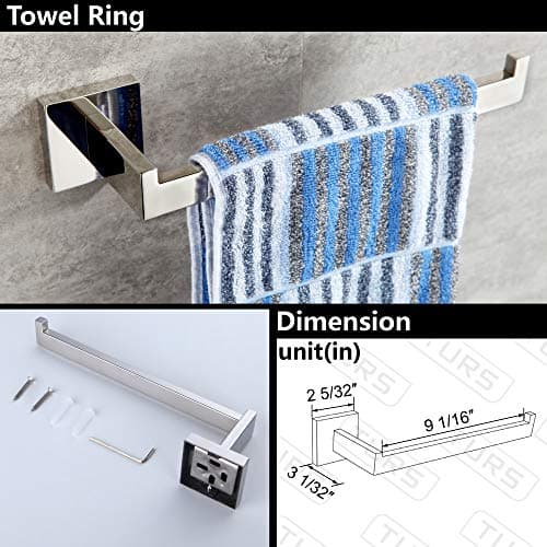 Modern Bathroom Accessories Set: Stainless Steel Toilet Paper Holder, Towel Bar, Robe Hook - Polished Finish (Q7010P)
