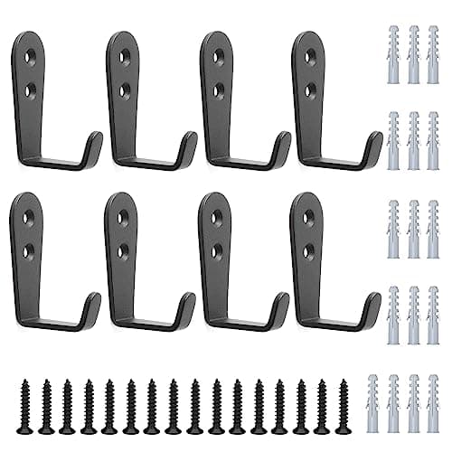 Heavy Duty Double Hole Wall Hooks - Extra Thick Pure Metal, Firm Installation, Coat & Key Hanger, Sand Black — Modern Industrial-8