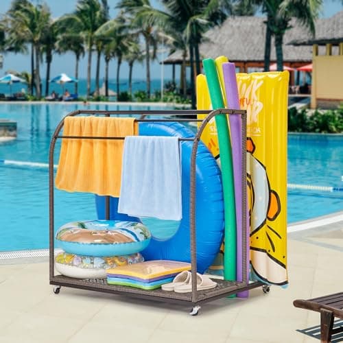 GAOMON Rattan Base 5-Bar Pool Towel Rack, Outdoor Storage Organizer