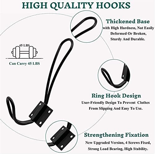 Rustic Black Farmhouse Hook Rack, 6 Pack with Screws
