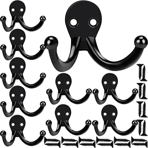 10-Pack Heavy Duty Black Coat Hooks, Indoor & Outdoor Wall Mount