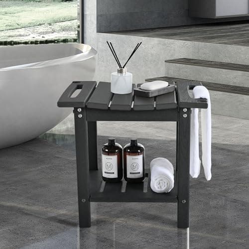 Weather-Resistant HDPE Shower Bench, Waterproof Foot Stool for Spa Bathroom (Black)