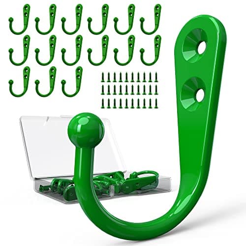 10 Pack Heavy Duty Black Wall Hooks for Mudroom, Backpacks, Robes + 30 Screws — 15PCS + Green Hook