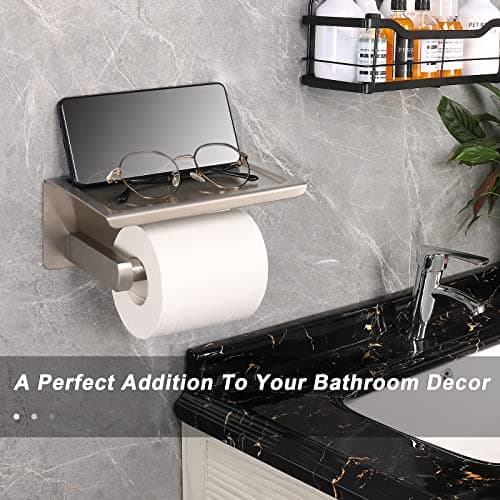 NearMoon 304 Stainless Steel Toilet Paper Holder with Shelf for Bathroom/Kitchen