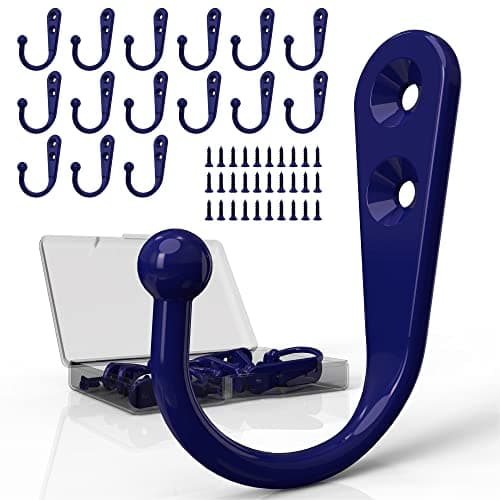 10 Pack Heavy Duty Black Wall Hooks for Mudroom, Backpacks, Robes + 30 Screws — 15PCS + Purple Hook