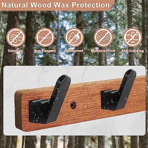 Wall Mounted Coat Rack with 5 Black Rustic Hooks