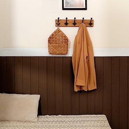 WEBI Rustic Brown Wall Mount Coat Rack with 5 Cast Iron Hooks