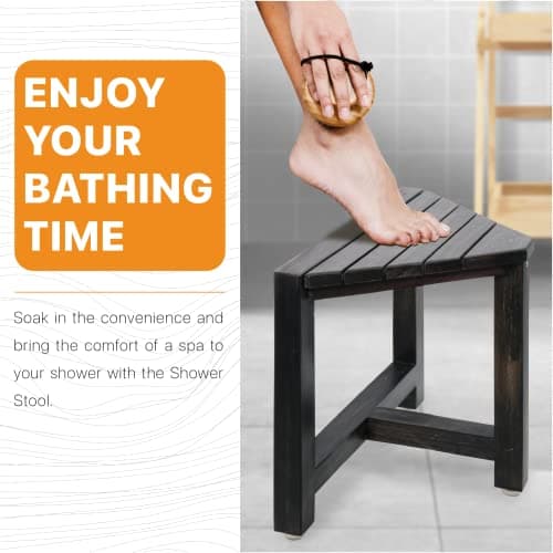 ENKEZI Rustic Black Shower Foot Rest - 12 in Bench for Inside Showers