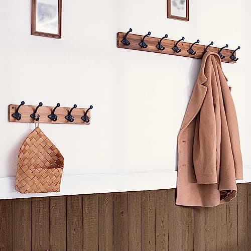 WEBI Rustic Brown Wall Mount Coat Rack with 5 Cast Iron Hooks
