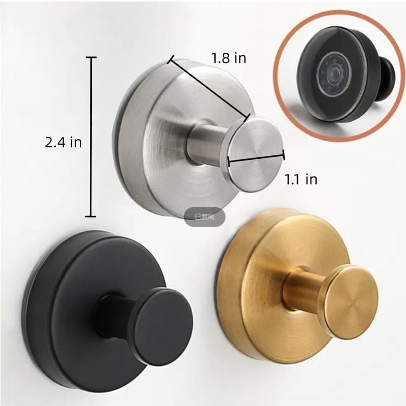 Luxe No-Drill Hooks, Stainless Steel Suction Cup Hooks for Bathroom, Shower, Glass Doors(Black, 2PC)