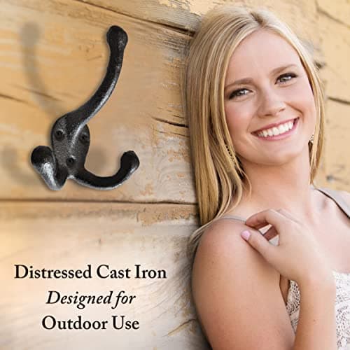 Rustic Black Cast Iron Coat Hooks (5 Pack) - Farmhouse Decor Tri Leg Hooks
