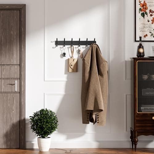 Pickpiff Heavy Duty Black Coat Hook Rail with 6 Dual Hooks for Mudroom, Entryway, and More