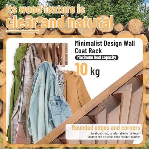 Rustic Wood Wall Coat Rack 6 Hooks 10.4inch Retractable Small Spaces