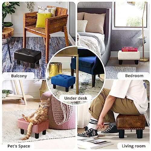 LUE BONA Black Rivet Faux Leather Foot Stool, 9" H, for Adults, Living Room Couch