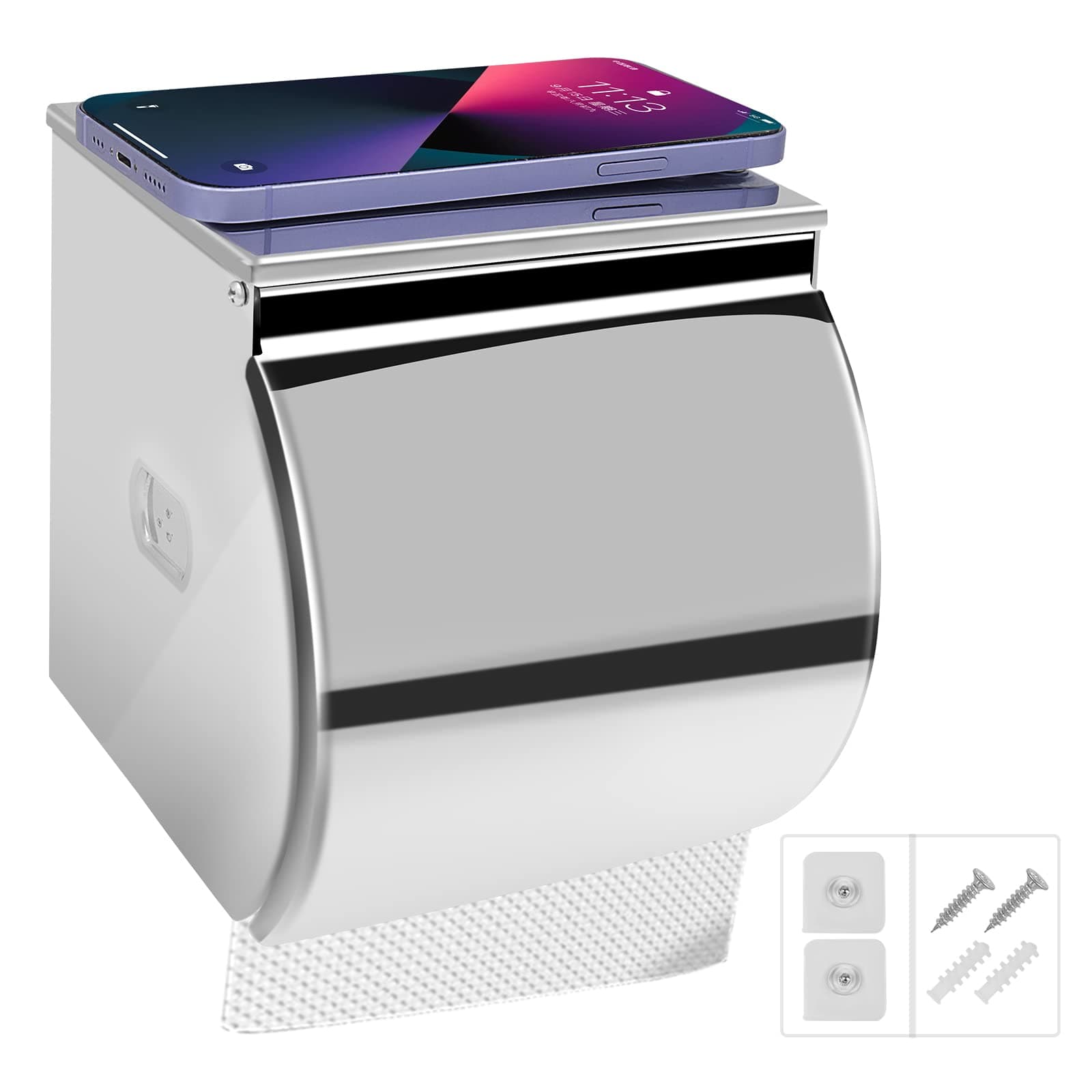 Polish Silver Dog Cat Proof Toilet Paper Holder with Shelf, Waterproof Stainless Steel