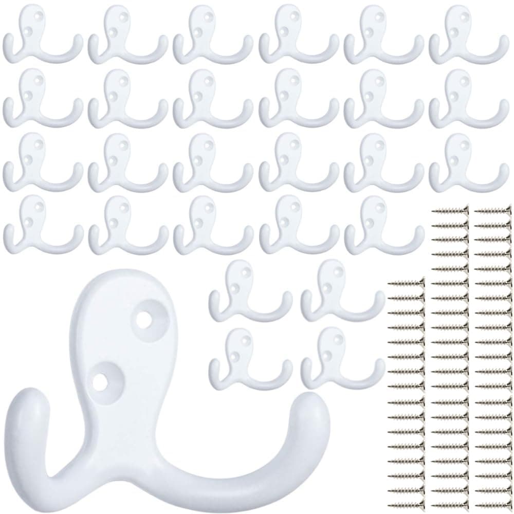 IBosins 28-Pack Heavy Duty Double Prong Coat Hooks Wall Mount Utility Hooks