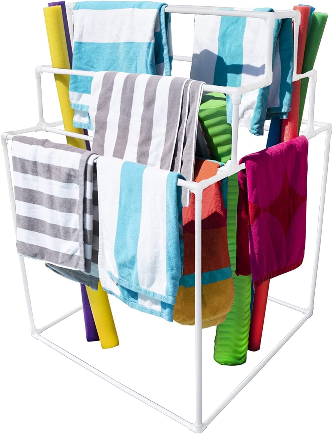Essentially Yours 10 Bar Pyramid Towel Rack - Poolside Storage Organizer Wrath: White Style 744125