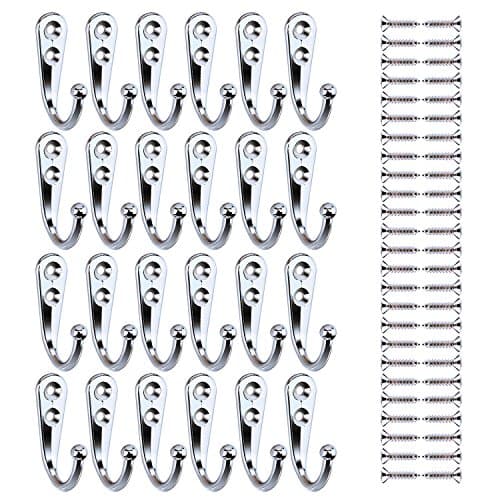 Vintage Black Coat Hook 24 Pieces, Wall Mount Robe Hook with 50 Screws — Silvery