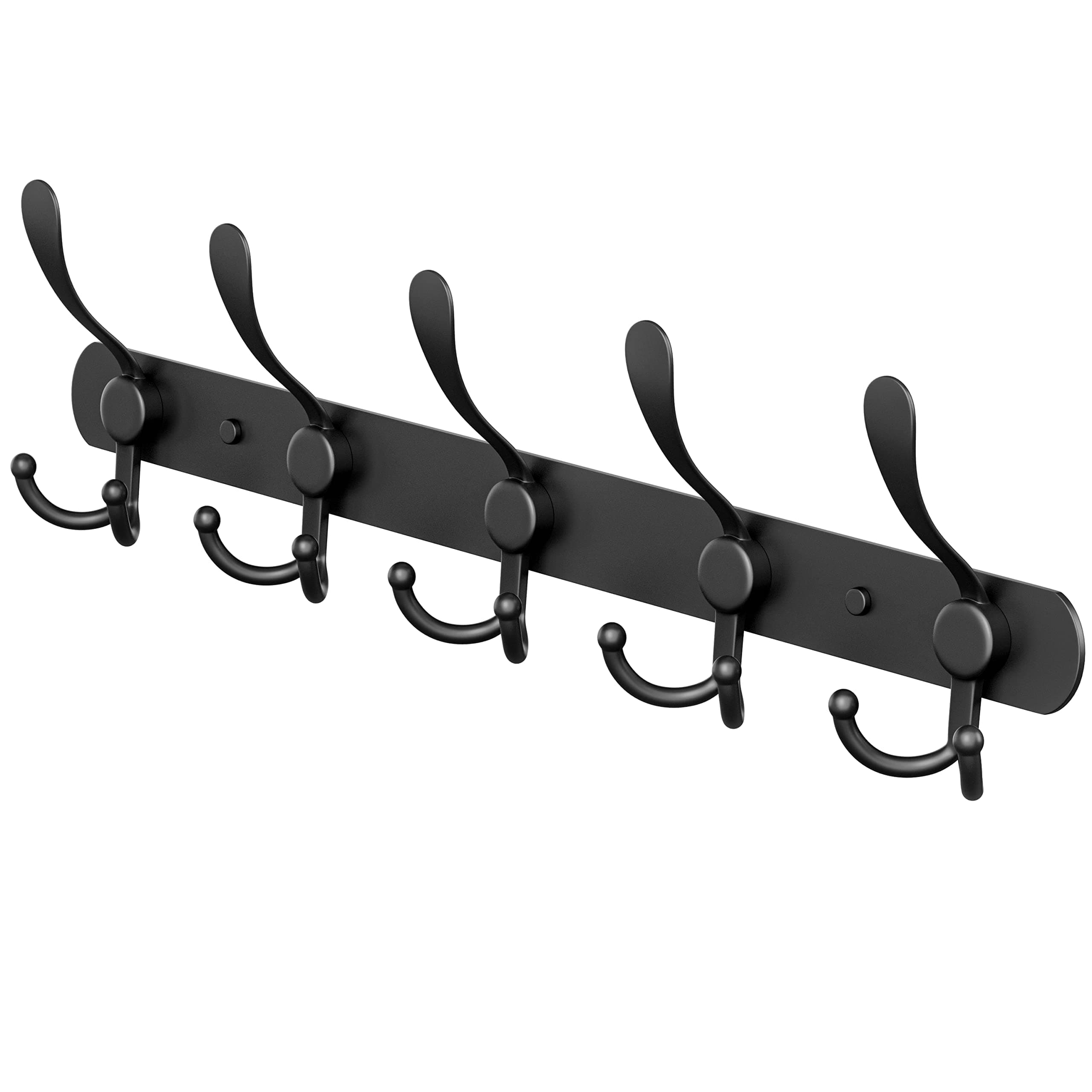 Heavy Duty Black Stainless Steel Coat Rack - 16 Inch Wall Mount - 5 Hooks