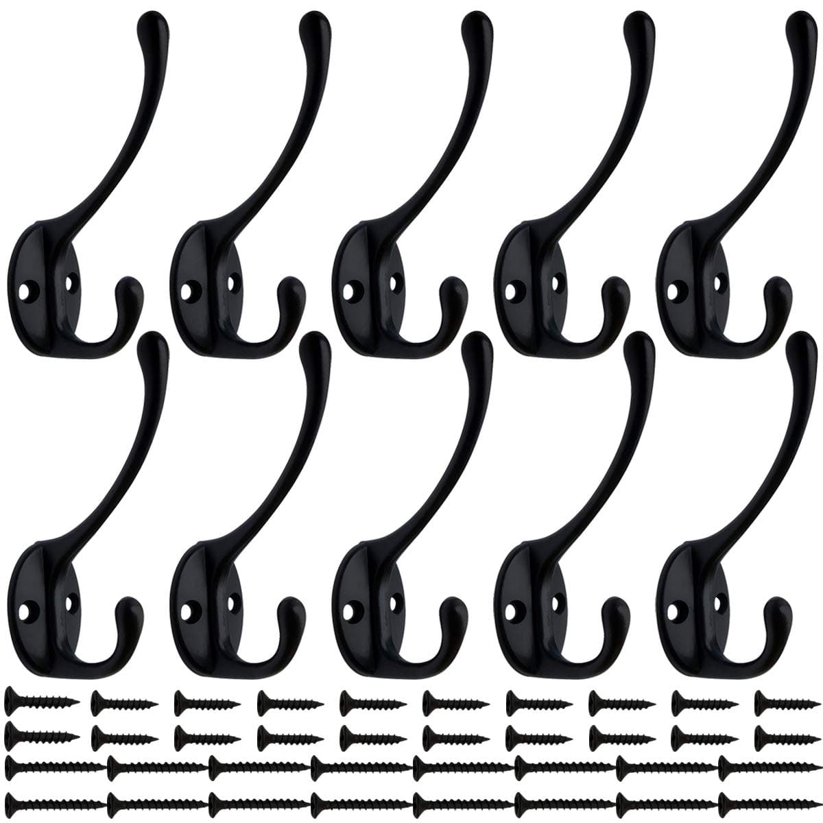 IBosins 10 Pack Heavy Duty Retro Double Coat Hooks, Black