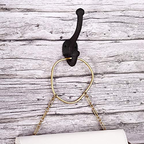 5-Pack Ambipolar Heavy Duty Cast Iron Wall Hooks - Rustic Antique Black for Mudroom and More