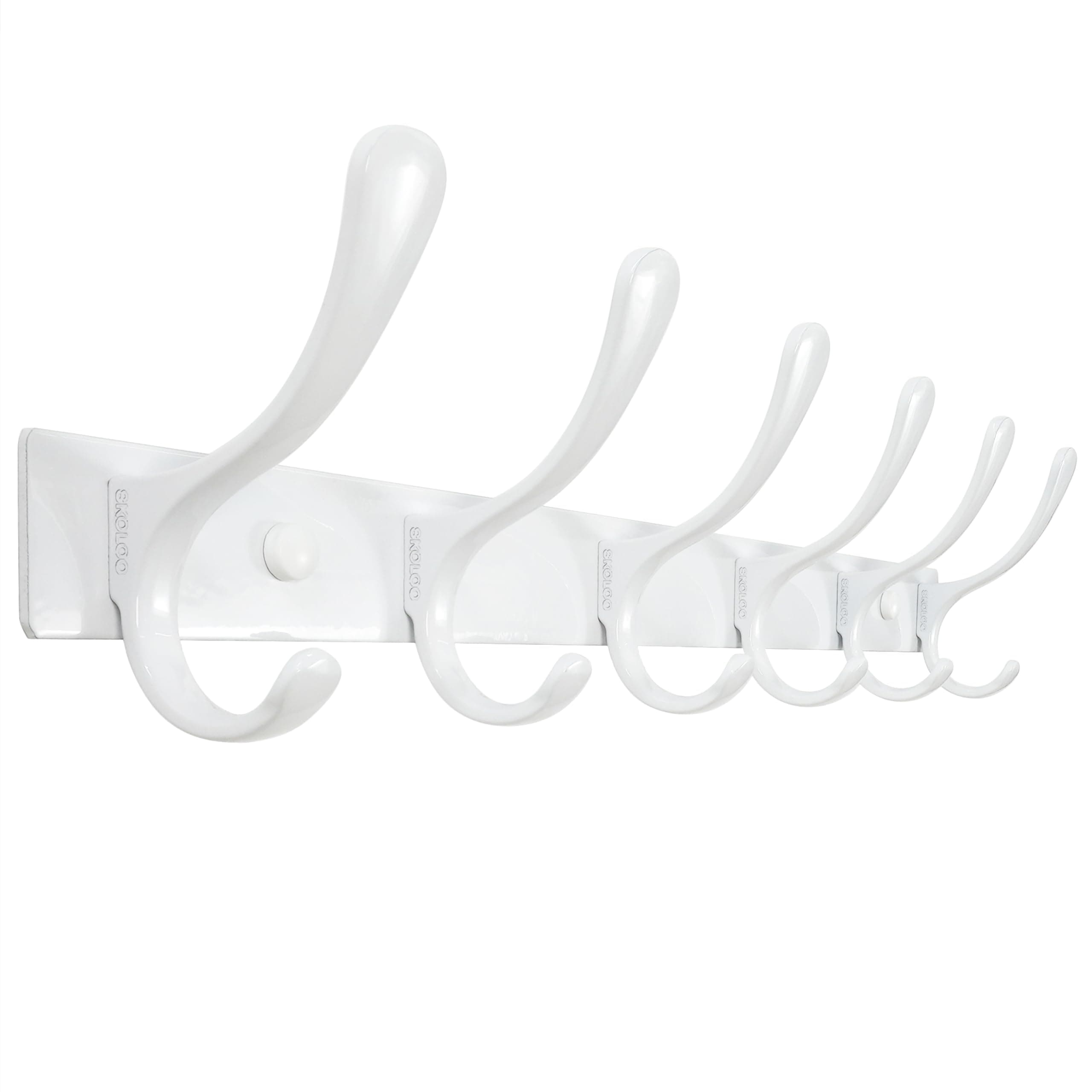 SKOLOO Heavy Duty Stainless Steel Coat Rack - 6 Hooks, White