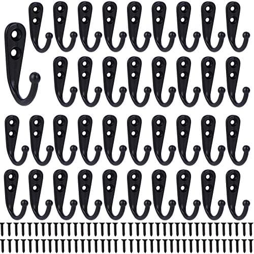 Farmhouse Black Coat Hooks - 38 Pack Rustic Wall Mount Organizer