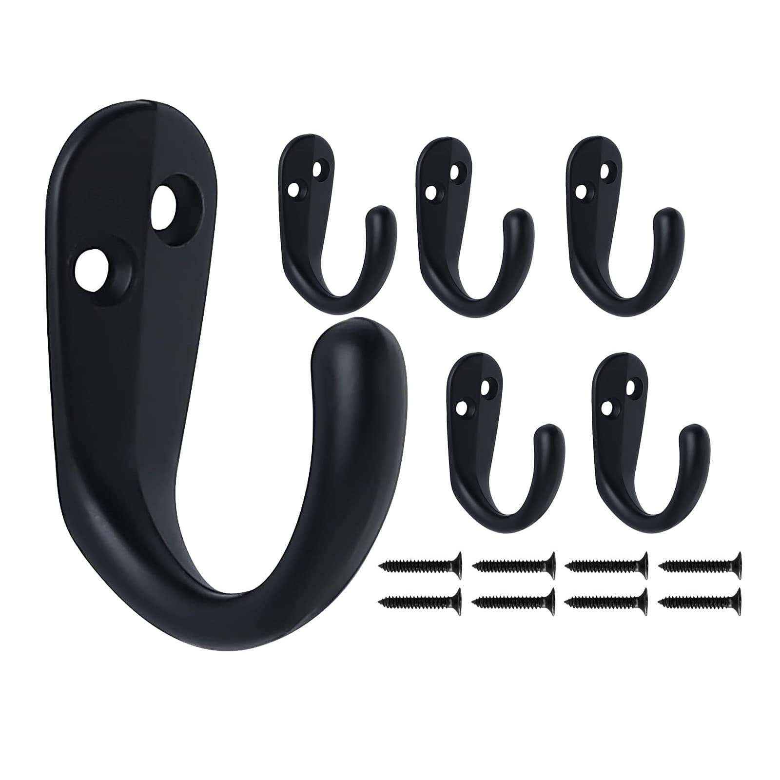 Black 6-Pack Antique Jacket Hooks for Entryway Heavy Duty Wall Mount