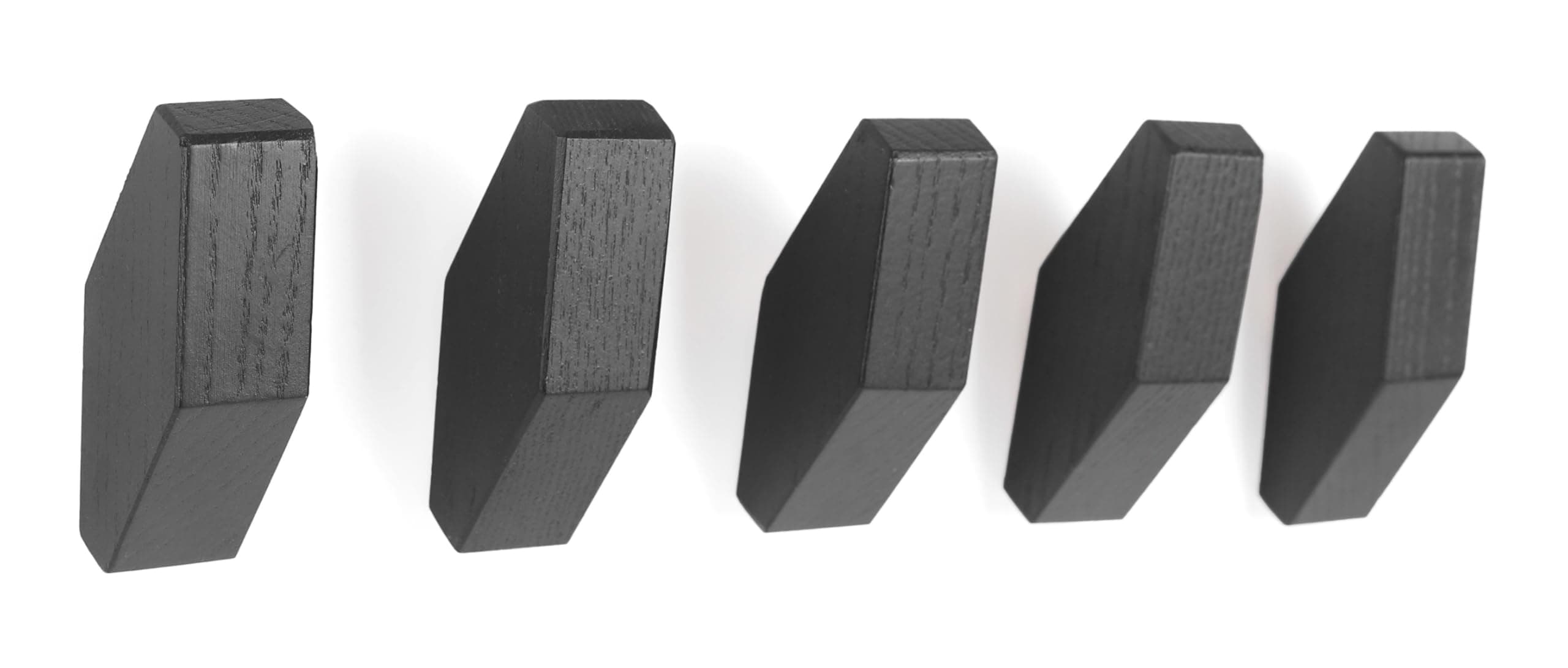 Modern Black Wooden Wall Hooks - Set of 5 for Coats, Bags, Hats