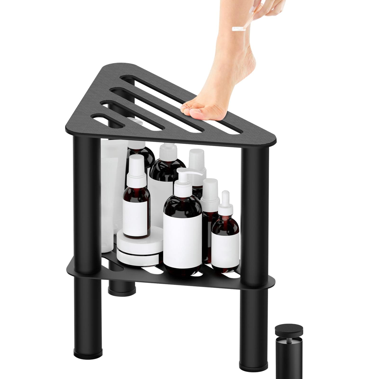 Waterproof Black Corner Shower Foot Stool with Storage Bench