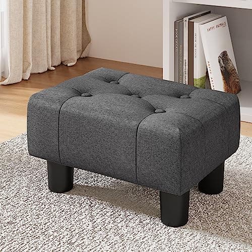 LUE BONA Black Rivet Faux Leather Foot Stool, 9" H, for Adults, Living Room Couch — Carbon Gray