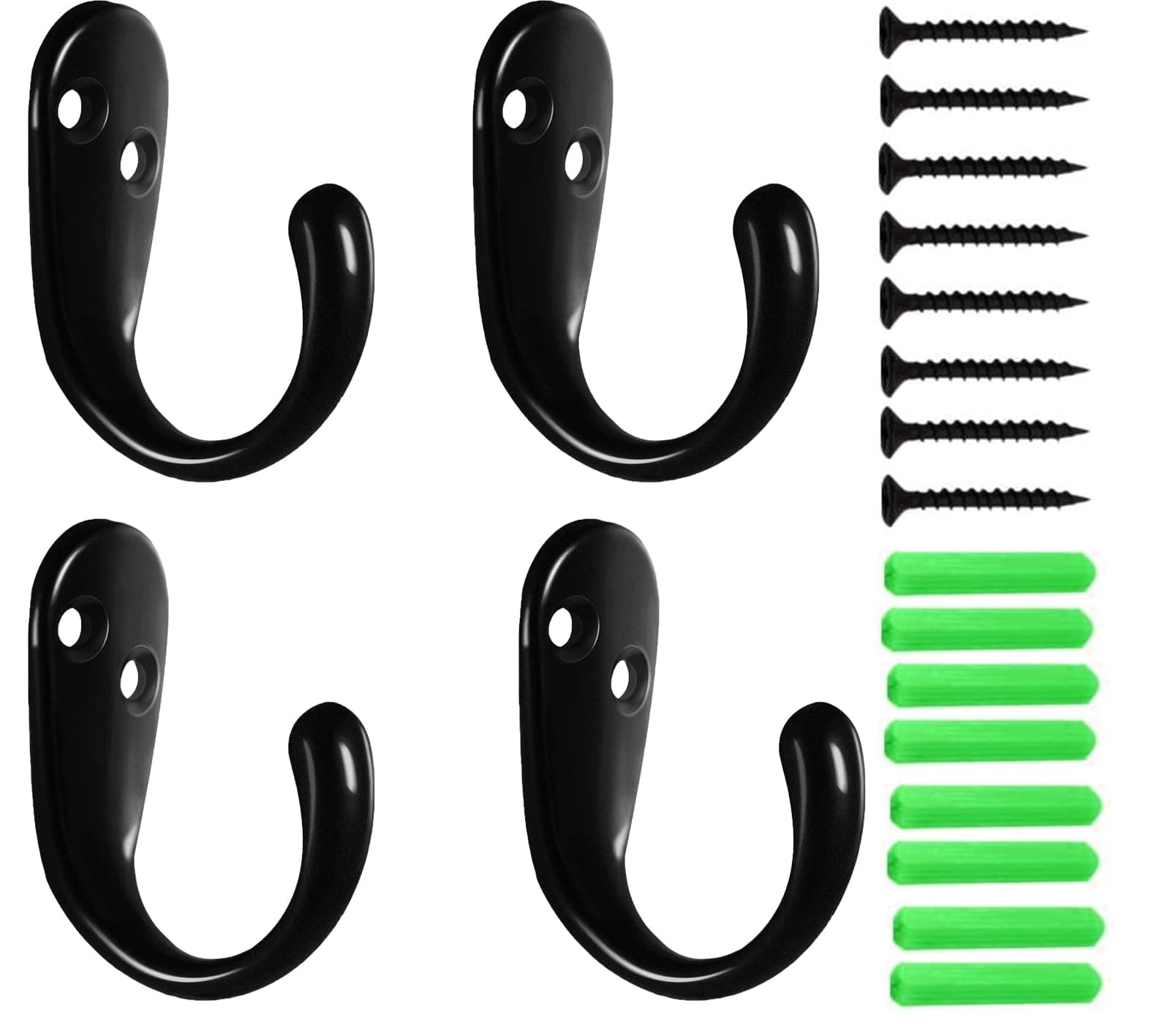Kruodop 4 Pack Heavy-Duty Wall Hooks, Black Metal Coat & Towel Hangers