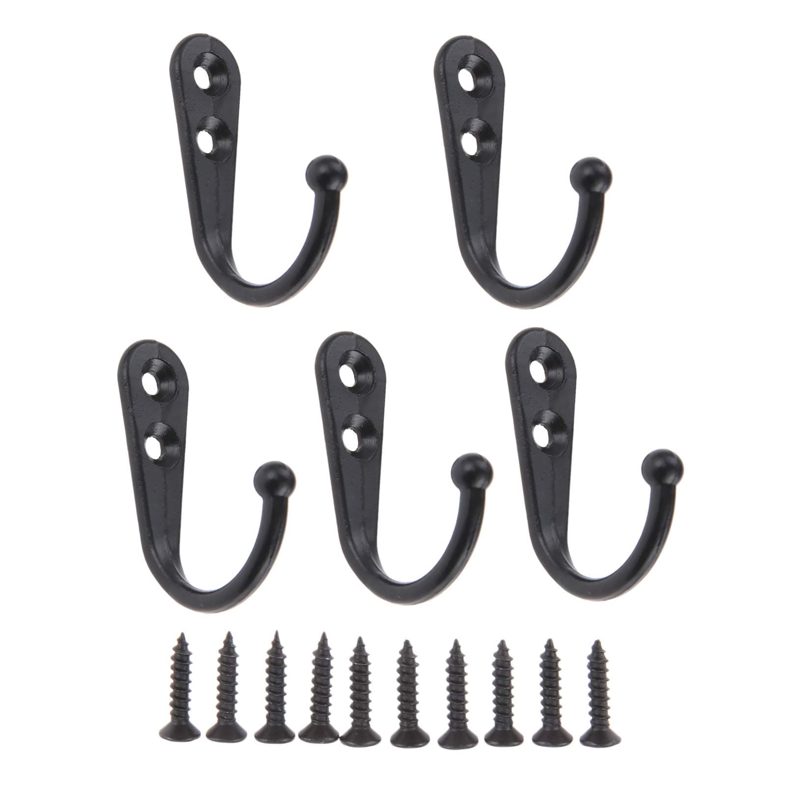 Yetaha Black Wall Hooks for Coats, Towels & More, Pack of 5