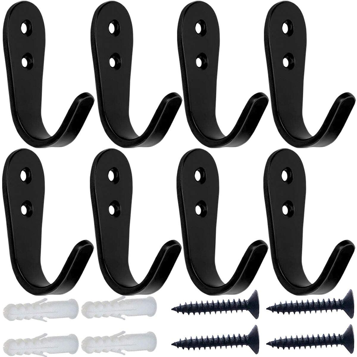MsBong 8-Pc Black Coat Hooks, Heavy Duty, No Rust, Wall Mounted