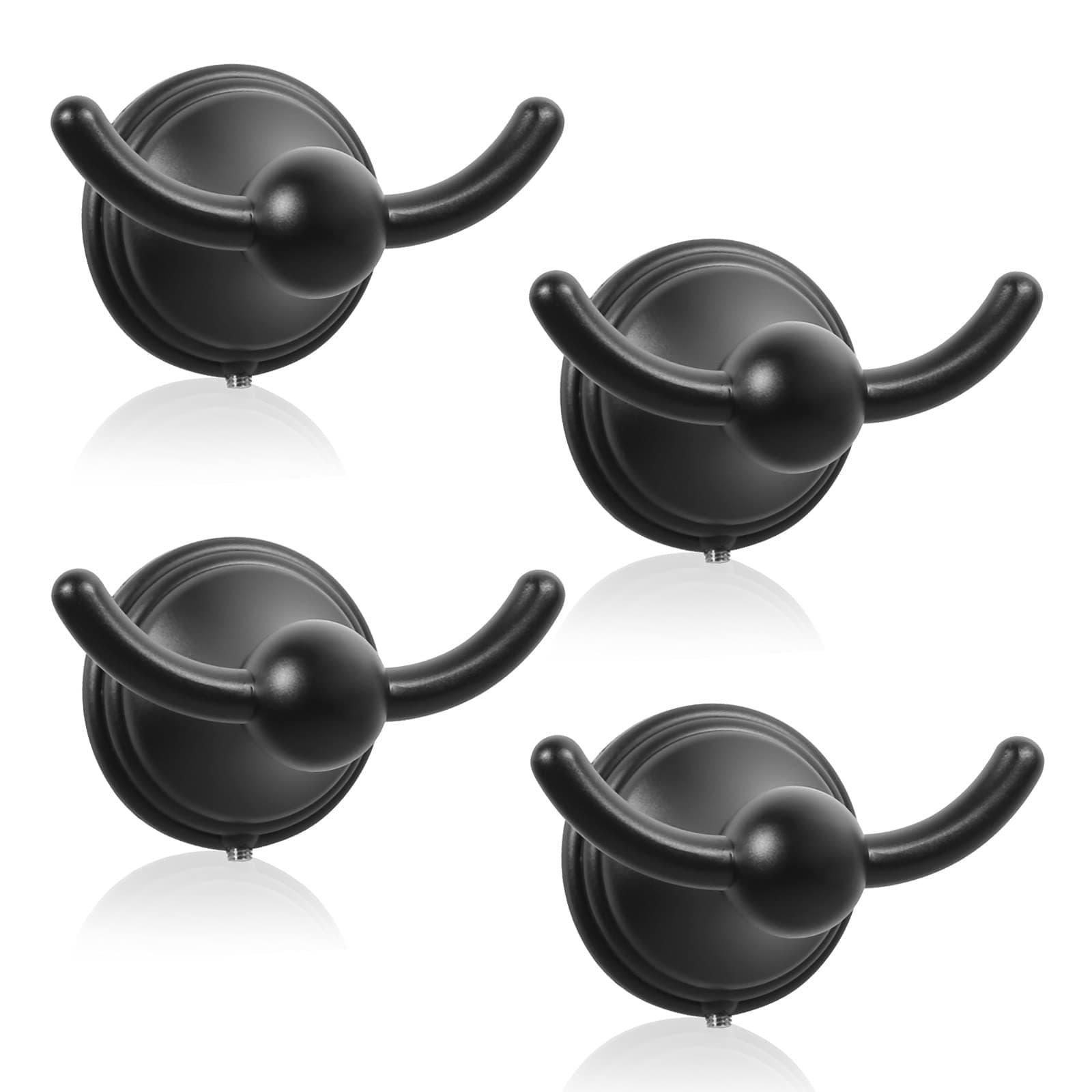 FILTA Matte Black Bathroom Towel & Robe Hooks (4 Pack)